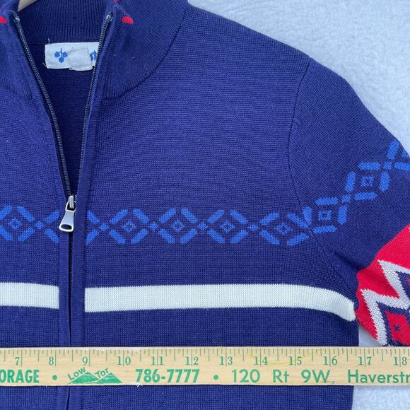 MEISTER Sweater Women S Fair Isle Southwestern Full Zip Cardigan Wool Blend Blue - Picture 12 of 14